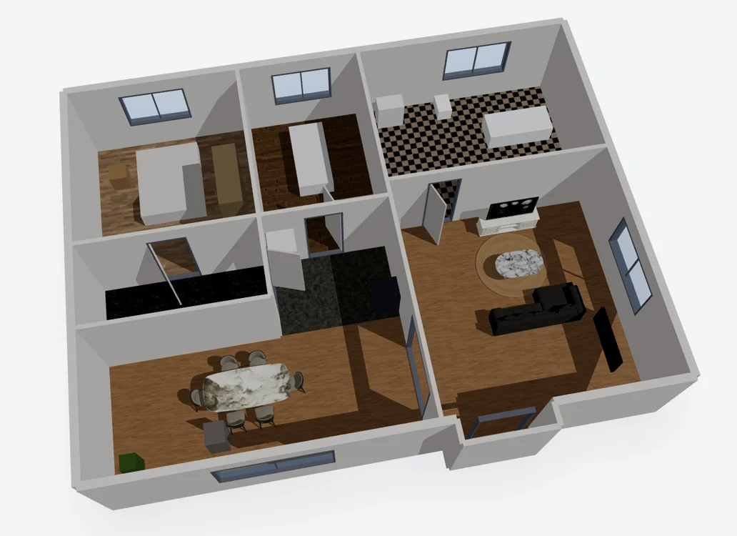 Plan 3D d’un appartement aménagé
